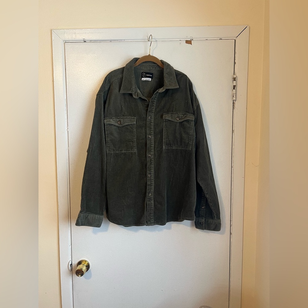 Original Use Men's Long Sleeve Button Down Shirt Jacket Olive
Green XL